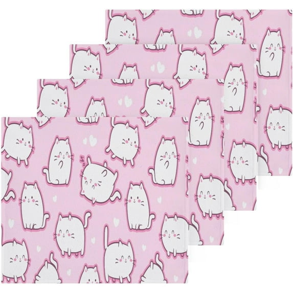 Coolnut Pink Cats Washcloths Towels, Highly Absorbent and Soft Cotton Face Cloths, 2 Pack Quick Dry Wash Cloths - 12 X 12 Inches Washcloth Gift