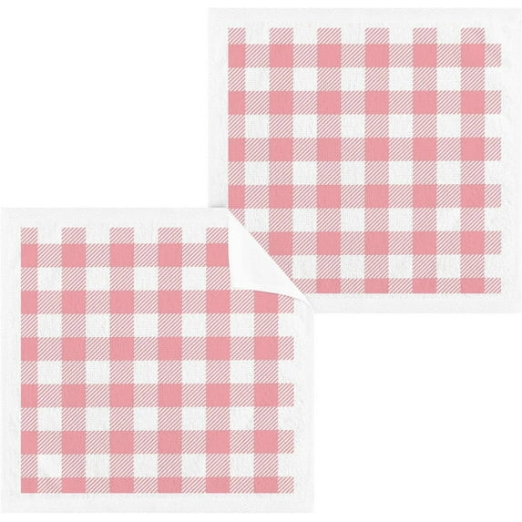 Coolnut Pink Check Wash Cloths 4 Pack - 12 x 12 Inch Super Soft Washcloths for Your Face and Body - 100% Cotton Highly Absorbent Baby Face Towel Washcloth Gift