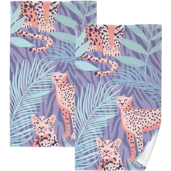 Coolnut Pink Cheetah Patterned Hand Towels 2 PCS, Cotton Bath Towel for Drying Face Hands Body Decorative Water Absorbent Lightweight Towels for Bathroom Ktichen Travel Gym, 16"x28"