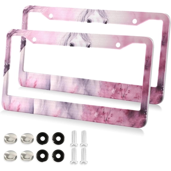 Coolnut Pink Field Horse License Plate Frames - Universal Aluminum License Plate Covers with Screws, 2 Pack Holder Car Accessories for Front and Rear Plates Home Decor