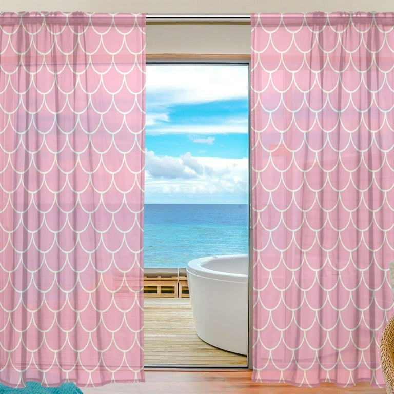 Coolnut Pink Fish Scales Sheer Gauze Door Curtain Window Curtain Drapes for  Living Room Kids Bedroom Window Treatment W55 x L78 In 2 Panels 