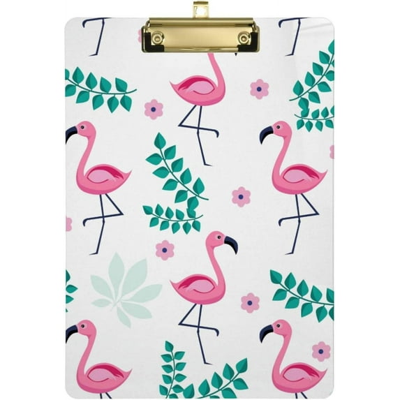 Coolnut Pink Flamingo Clipboard, Acrylic Standard A4 Letter Size Clip Board with Low Profile Clip for Office, Classroom, Doctor, Nurse and Teacher, 12.5"x9"