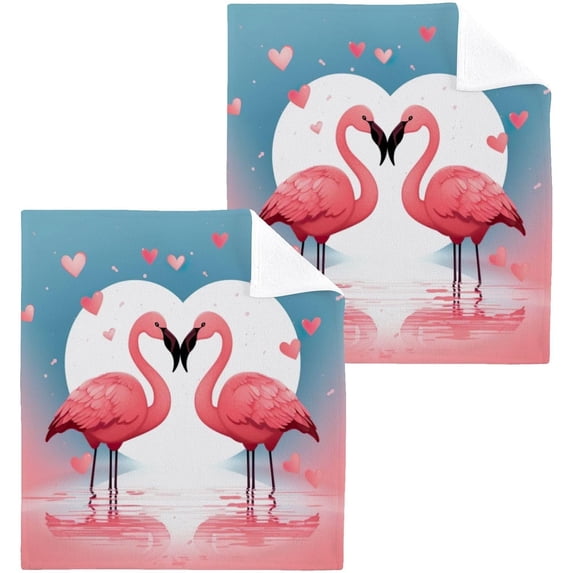 Coolnut Pink Flamingo Washcloths 2 Pack, Highly Absorbent Soft Cotton Fingertip Towels for Bathroom, Kitchen, Gym, Spa, Home Decor, 12 x 12 Inch Washcloth Gift