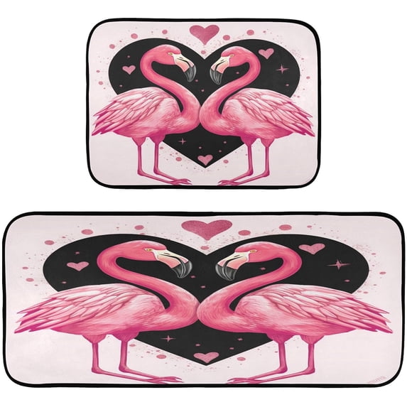 Coolnut Pink Flamingos 2 Pieces Kitchen Rugs and Mats Sets,Non Slip Absorbent Floor Mat for Kitchen, Floor Home, Office, Sink, Laundry Home Decor