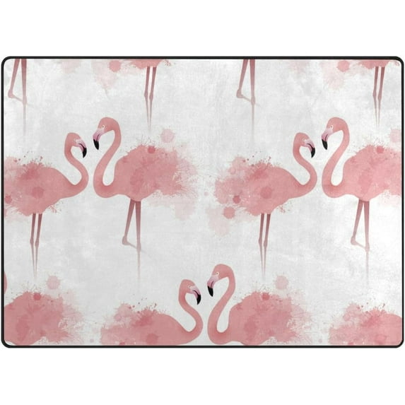 Coolnut Pink Flamingos Watercolor Splashes Area Rug Pad - 80 x 58 inch - 100% Light Weight Polyester Fabric for Living - Bedroom