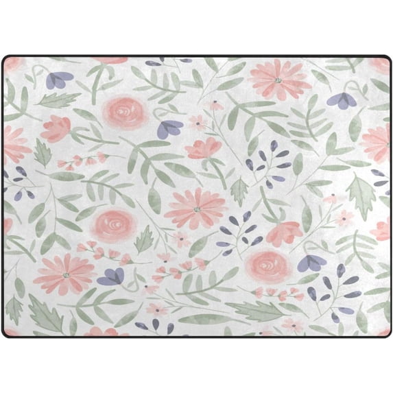 Coolnut Pink Floral Pattern Non-Slip Runner Rug Washable Soft Absorbent Living Room Rugs for Bedroom 80x58 Inches Home Decor