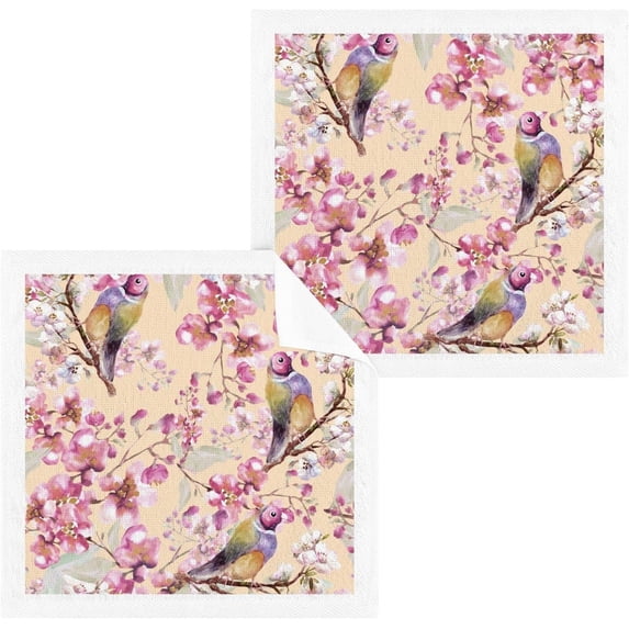 Coolnut Pink Flower Birds Wash Cloths 4 Pack - 12 x 12 Inch Super Soft Washcloths for Your Face and Body - 100% Cotton Highly Absorbent Baby Face Towel Washcloth Gift
