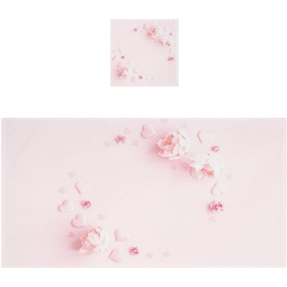 Coolnut Pink Flowers Pattern Bath Towels Set - 1 Bath Towel 1 Washcloth Extra Absorbent Pure Cotton Towels, Super Soft Bathroom Towels for Home, Hotel, Spa Washcloth Gift