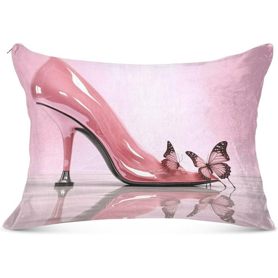 Coolnut Pink High-Heeled Shoe Throw Pillow Covers 1 Set Super Soft Pillow Shams Covers with Zipper, Living Room Farmhouse Decor Giftsations, 20x30 Inch