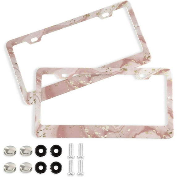 Coolnut Pink Marble License Plate Frames 2pcs, Aluminum Universal Car License Plate Holder with Elliptical Hole for US Vehicles, 12"x 6"