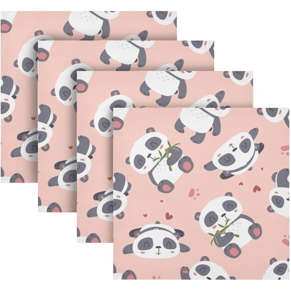 Coolnut Pink Panda Cloth Napkins Set of 4, Reusable Washable Polyester Dinner Table Napkins for Family, Weddings, Parties, Home Decor, 20 x 20 Inch Washcloth Gift