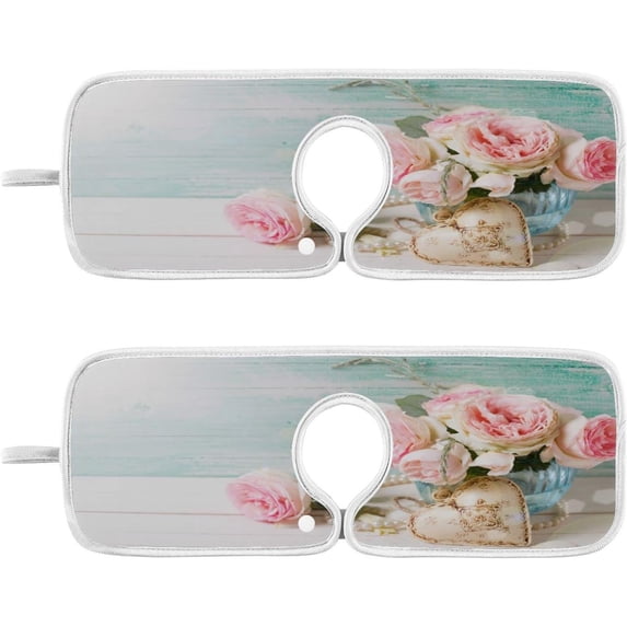 Coolnut Pink Roses Flowers Sink Splash Guard for Faucet 2 Packs Faucet Absorbent Mats, Love Floral Summer Faucet Handle Drip Catcher Quickly Drying Mat for Kitchen Counter, 14.9"x5.5"