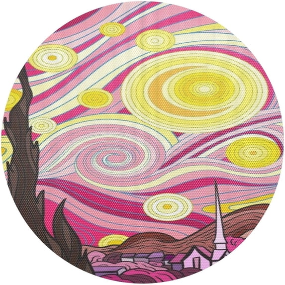 Coolnut Pink Starrty Round Placemat Set of 4, Non-Slip Heat Resistant & Waterproof Plate Pads for Dinner Table Table Placemats, 15.4 in Home Decor Gifts