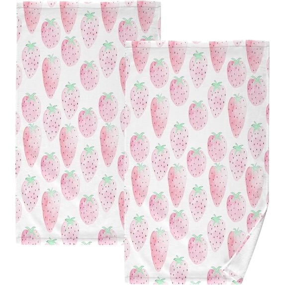 Coolnut Pink Watercolor Strawberry Ultra Soft 2 PCS Towel Set, Highly Absorbent Hand Towels 16 x 28 Inch Cotton Towels for Bathroom Hotel Gym Travel, Ideal for Daily Use