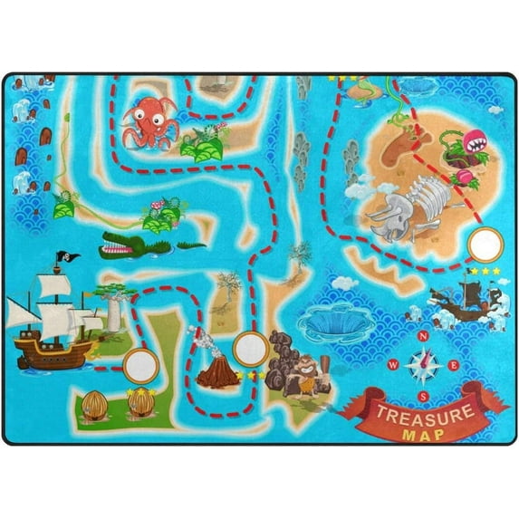 Coolnut Pirate Treasure Map Lightweight Carpet Mats, 5'3" x 4' Area Soft Rugs, Floor Mat Rug Home Decoration for Kids Room Living Room, 63"x 48"