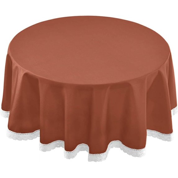 Coolnut Plain Clear Rust Solid Color Round Tablecloth 60Inch Circle Table Cloth Cover Circular Tabletop Fabric with Trim Ribbon for Indoor Outdoor Party Picnic Restaurant Decor Gift