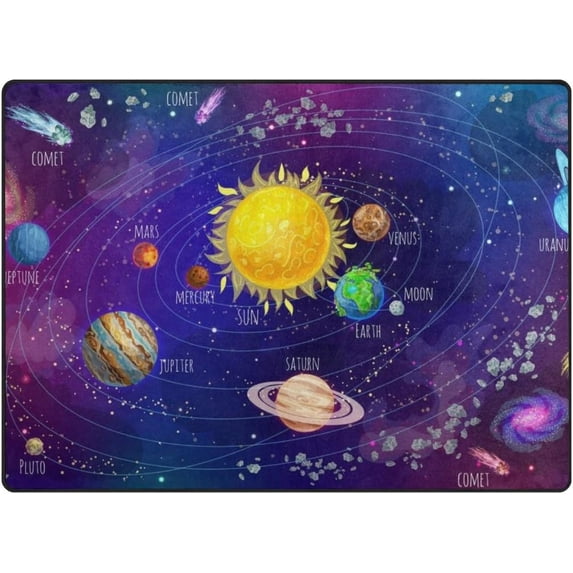 Coolnut Planets Around Sun on Cosmic Lightweight Carpet Mats, 5'3" x 4' Area Soft Rugs, Floor Mat Rug Home Decoration for Kids Room Living Room, 63"x 48"