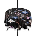 thumbnail image 1 of Coolnut Plant Floral Black Round Table Cloth, Heat Resistant Table Cover with Umbrella Hole and Zipper for Outdoor Camping Picnic Party BBQ, 60", 1 of 7