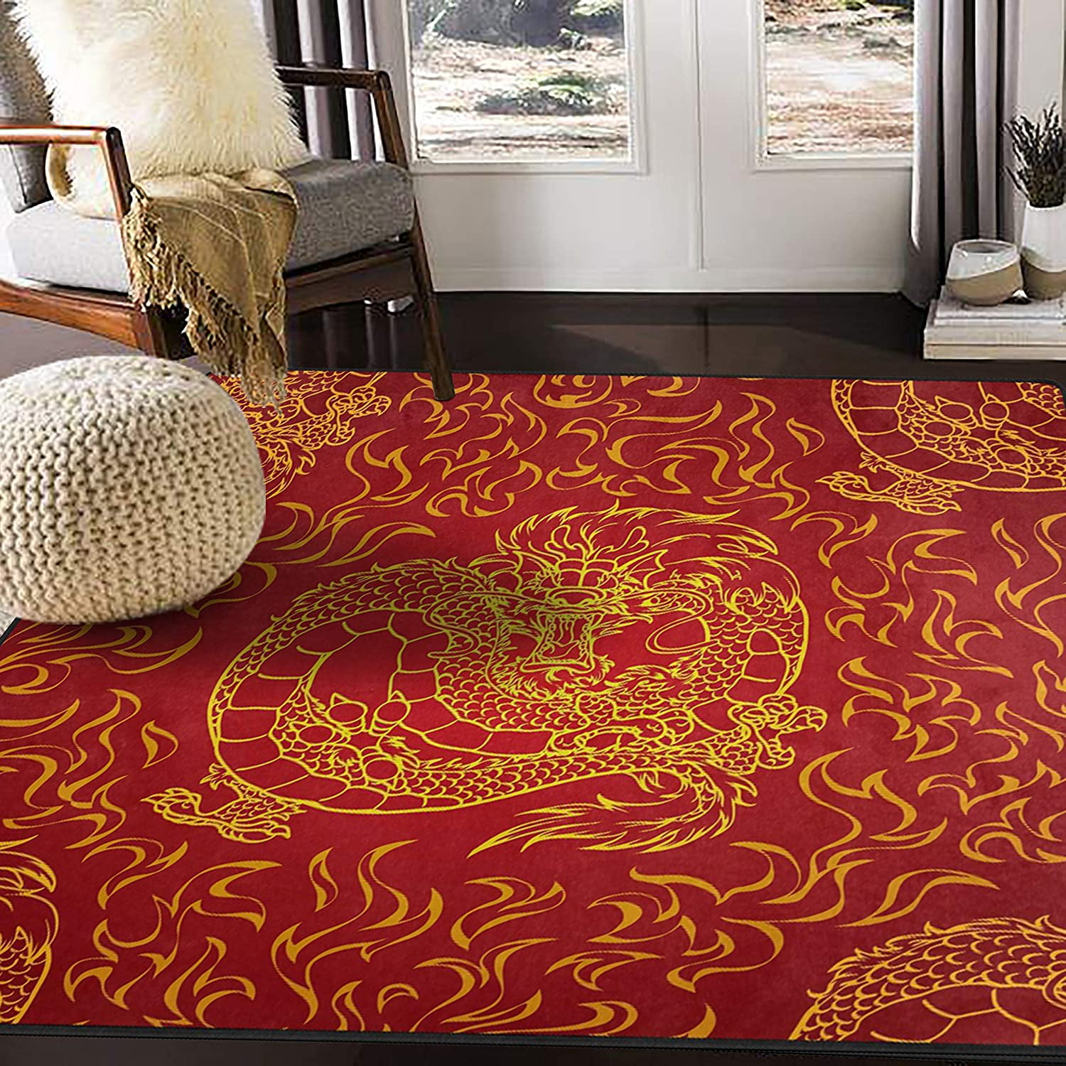 Coolnut Playful Asian Chinese Dragon Area Rug for Living Room Bedroom 5 ...