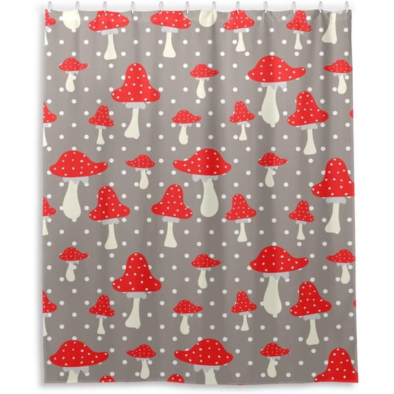 Coolnut Polka Dots Mushroom Shower Curtain Bathroom Decor Watercolor Shower Curtain Sets Fabric Cloth Bathroom Curtains with Hooks 60x72 Inch