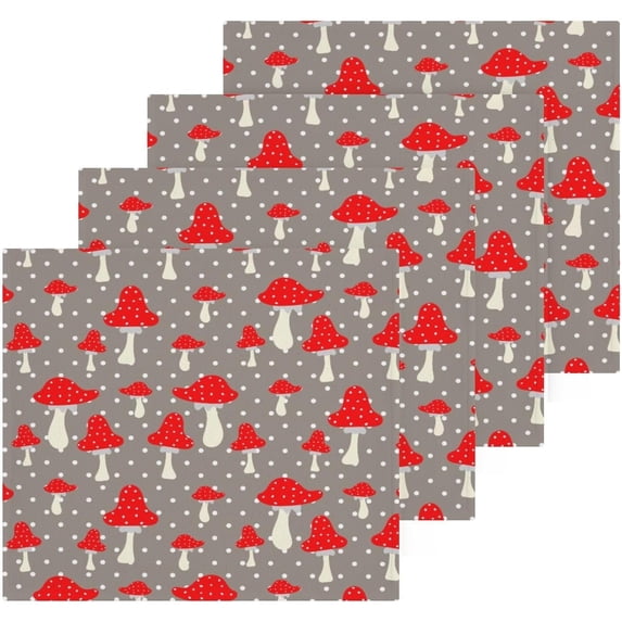 Coolnut Polka Dots Mushroom Washcloths Towels, Highly Absorbent and Soft Cotton Face Cloths, 2 Pack Quick Dry Wash Cloths - 12 X 12 Inches Washcloth Gift