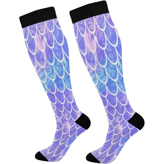 Coolnut Pretty Mermaid Scales Compression Socks for Women & Men Circulation-Knee High Stockings for Running, Travel, Cycling Gift