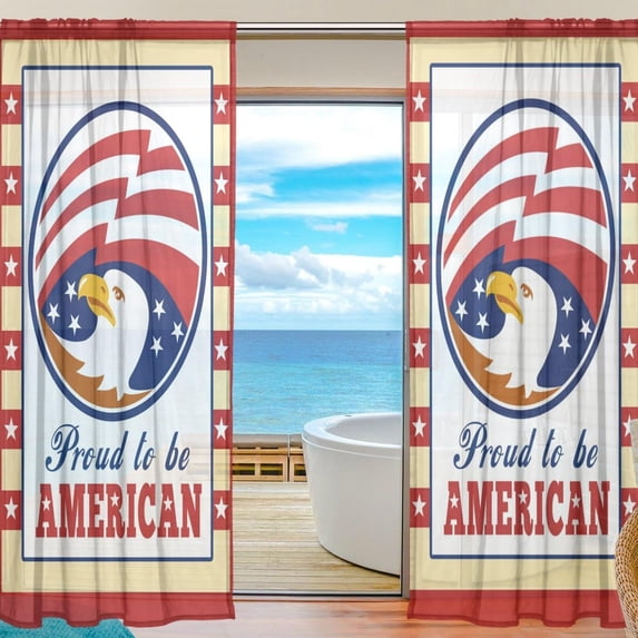 Coolnut Pround to Be American W55 x L78 Inches Sheer Gauze Door Window Curtain Panels Drapes for Living Room Bedroom Kids Room Decoration Window Treatment Set of 2 Panels