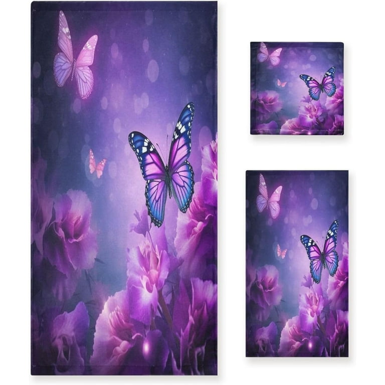 Coolnut Purple Butterfly Towels Absorbent Bath Towels Set Soft