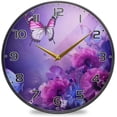 thumbnail image 1 of Coolnut Purple Flowers Butterflies Wall Clock Round Silent Non Ticking Battery Operated Accurate Arabic Numerals Design Clocks for Home Kitchen Living Room Bedroom 9.5inch Home Decor, 1 of 6