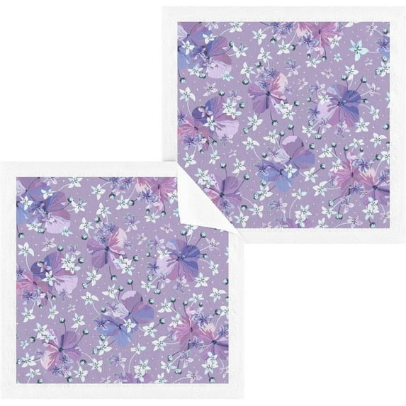 Coolnut Purple Flowers Wash Cloths 4 Pack - 12 x 12 Inch Super Soft Washcloths for Your Face and Body - 100% Cotton Highly Absorbent Baby Face Towel Washcloth Gift