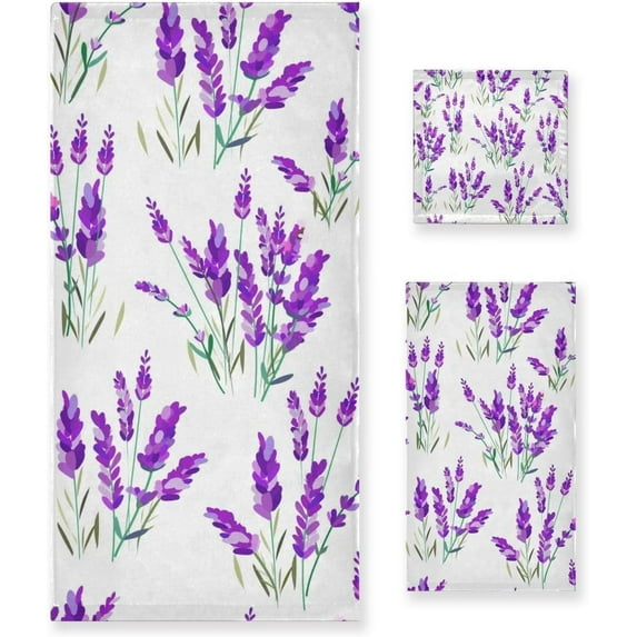 Coolnut Purple Lavender Towel Set of 3 with Bath Towel, Hand Towel and Wash Cloth, Soft, Quick Drying and Comfortable Winter Towels for Bathroom Kitchen Home Travel Hotel Gym Washcloth Gift