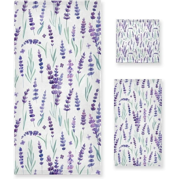 Coolnut Purple Lavender Towel Set of 3 with Bath Towel, Hand Towel and Wash Cloth, Soft, Quick Drying and Comfortable Winter Towels for Bathroom Kitchen Home Travel Hotel Gym Washcloth Gift