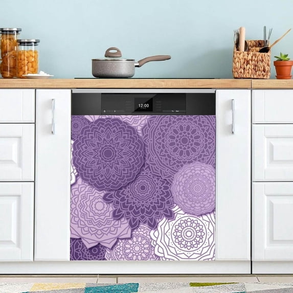 Coolnut Purple Mandala Boho Dishwasher Magnet Cover for The Front Door,Reusable Refrigerator Door Decor Magnet Sticker for Kitchen Home Decor 23" x 26"