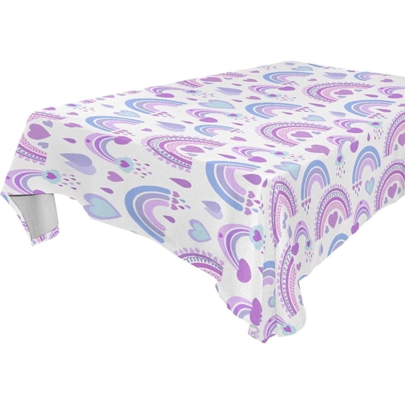 Coolnut Purple Rainbows Hearts Fabric Rectangle Tablecloth - Waterproof and Wrinkle-Resistant Table Cloth 54x72 Inch Table Cover for Indoor & Outdoor Dining House Decor