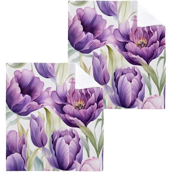 Coolnut Purple Tulip Washcloths Set of 6-12 x 12 inch Pure Cotton Wash Cloth Highly Absorbent and Soft Fingertip Towels Face Cloths for Bath, Spa Wash cloth
