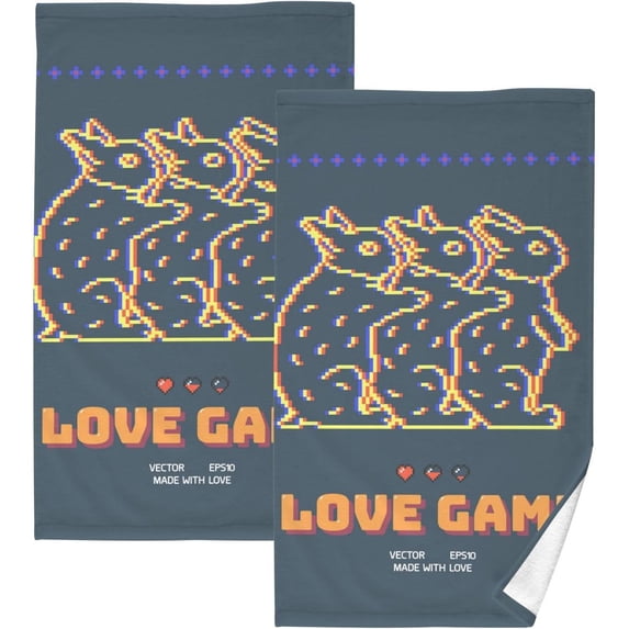 Coolnut Rabbit Love Patterned Hand Towels 2 PCS, Cotton Bath Towel for Drying Face Hands Body Decorative Water Absorbent Lightweight Towels for Bathroom Ktichen Travel Gym, 16"x28"