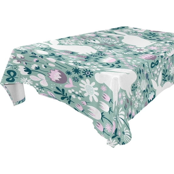Coolnut Rabbits and Wildflowers Fabric Square Tablecloth - Waterproof and Wrinkle-Resistant Table Cloth 54x54 Inch Table Cover for Indoor & Outdoor Dining House Decor