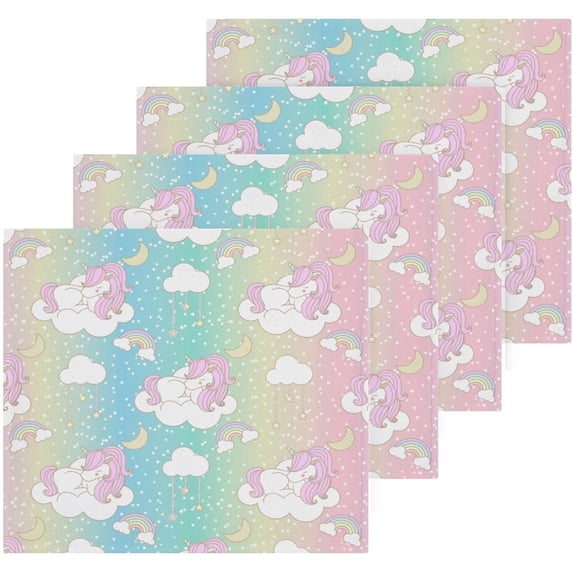 Coolnut Rainbow Color Unicorn Cloud Washcloths Towels, Highly Absorbent and Soft Cotton Face Cloths, 4 Pack Quick Dry Wash Cloths - 12 X 12 Inches Washcloth Gift