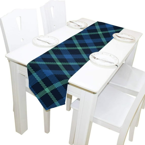 Coolnut Rectangle Cloth Table Runner, Blue Green Tartan Plaid Table Cover 13"x90"for Wedding Birthday Holiday