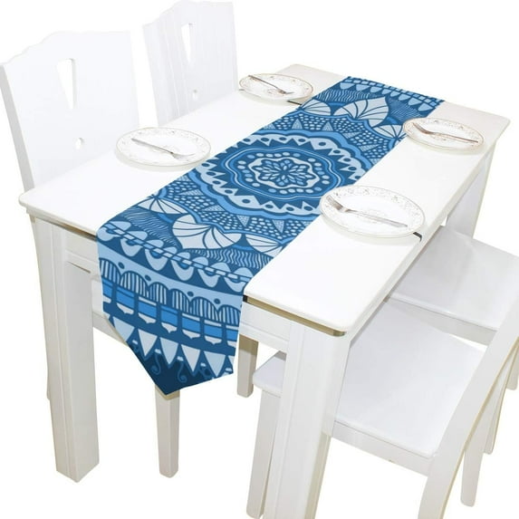 Coolnut Rectangle Cloth Table Runner, Blue Ornaments Table Cover 13"x90"for Wedding Birthday Holiday
