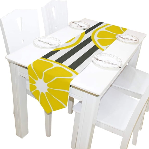 Coolnut Rectangle Cloth Table Runner, Fresh Lemons Stripes Table Cover 13"x90"for Wedding Birthday Holiday