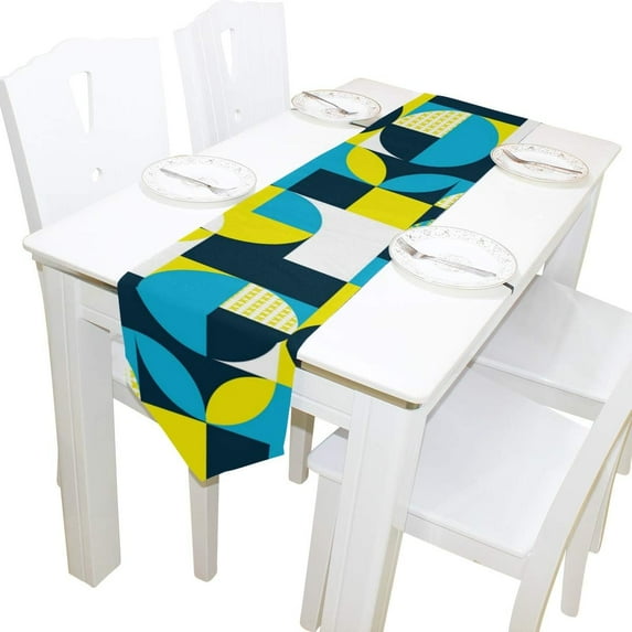 Coolnut Rectangle Cloth Table Runner, Geometric Squares Triangles Table Cover 13"x70"for Wedding Birthday Holiday
