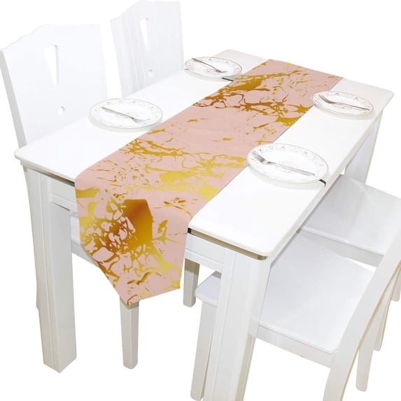 Coolnut Rectangle Cloth Table Runner, Gold Marble On Pink Table Cover 13"x90"for Wedding Birthday Holiday