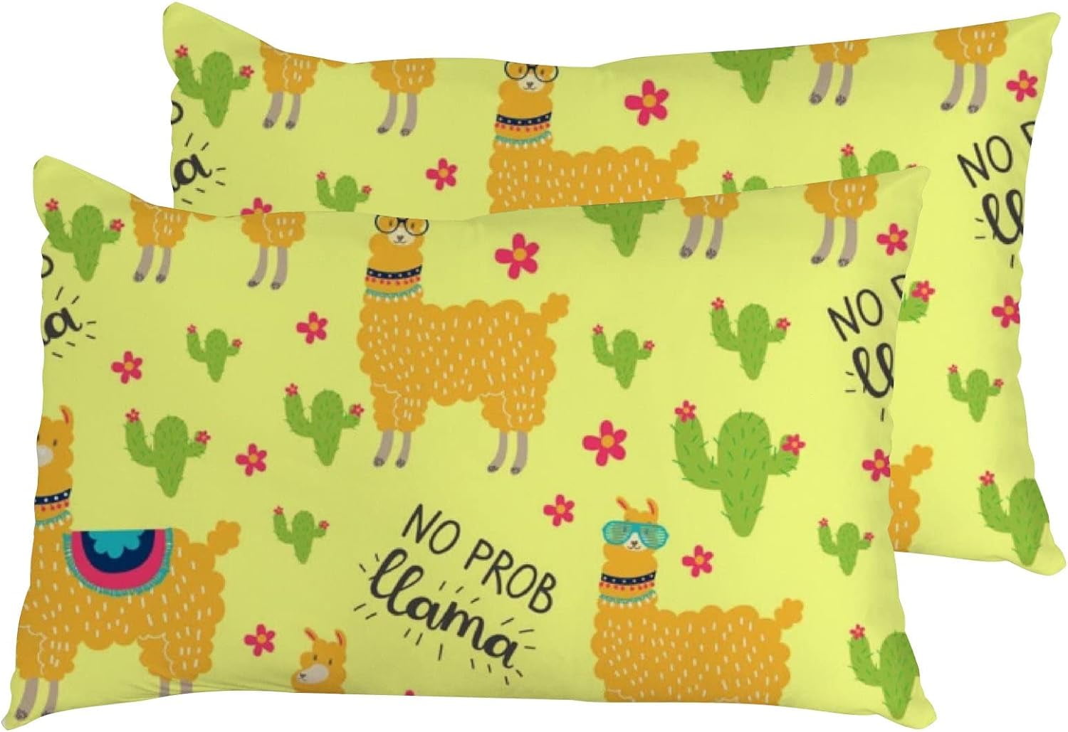 Coolnut Rectangle set of 2 Pillowcases Llama Cactus and Floral Elements