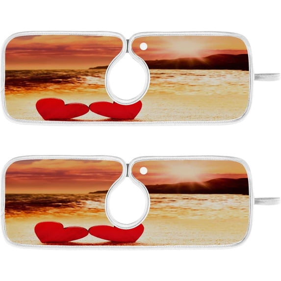 Coolnut Red Beach Hearts Sink Splash Guard for Faucet 2 Packs Faucet Absorbent Mats, Sea Sunset Faucet Handle Drip Catcher Quickly Drying Mat for Kitchen Counter Bathroom, 30"x5.5" RV