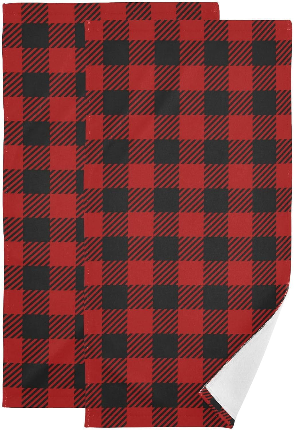 Coolnut Red Black Buffalo Plaid Hand Towels Set of 2, Soft Absorbent