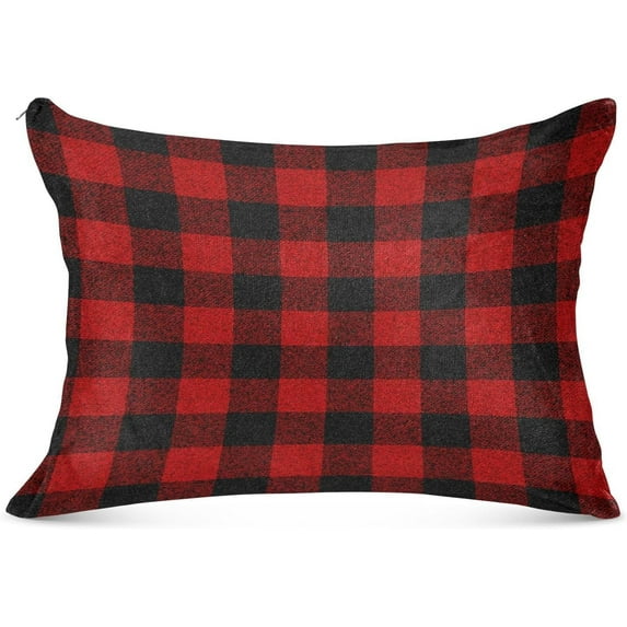 Coolnut Red and Black Plaid Zipped Velvet Pillowcases 20x40 in, Soft and Cozy Decor Giftsative Plush Pillow Case with Hidden Zipper for Bedroom, Sofa, Couch249