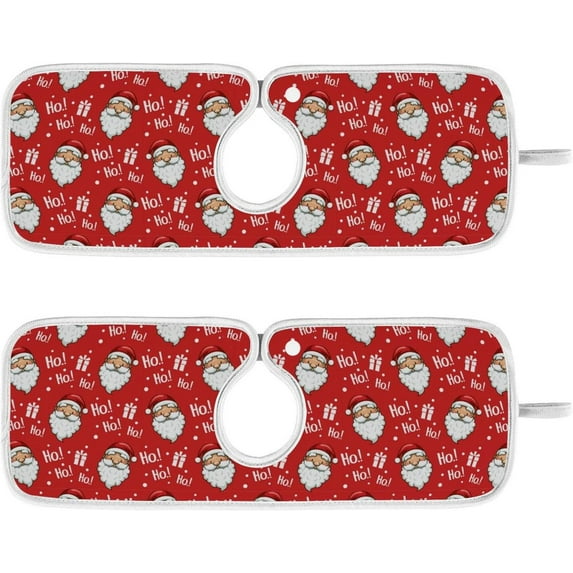 Coolnut Red Christmas Head Kitchen Sink Splash Guard 2 Packs Faucet Absorbent Mats Hohoho Faucet Handle Drip Catcher Quickly Drying Mat for Kitchen Counter Bathroom, 23.6"x5.5"
