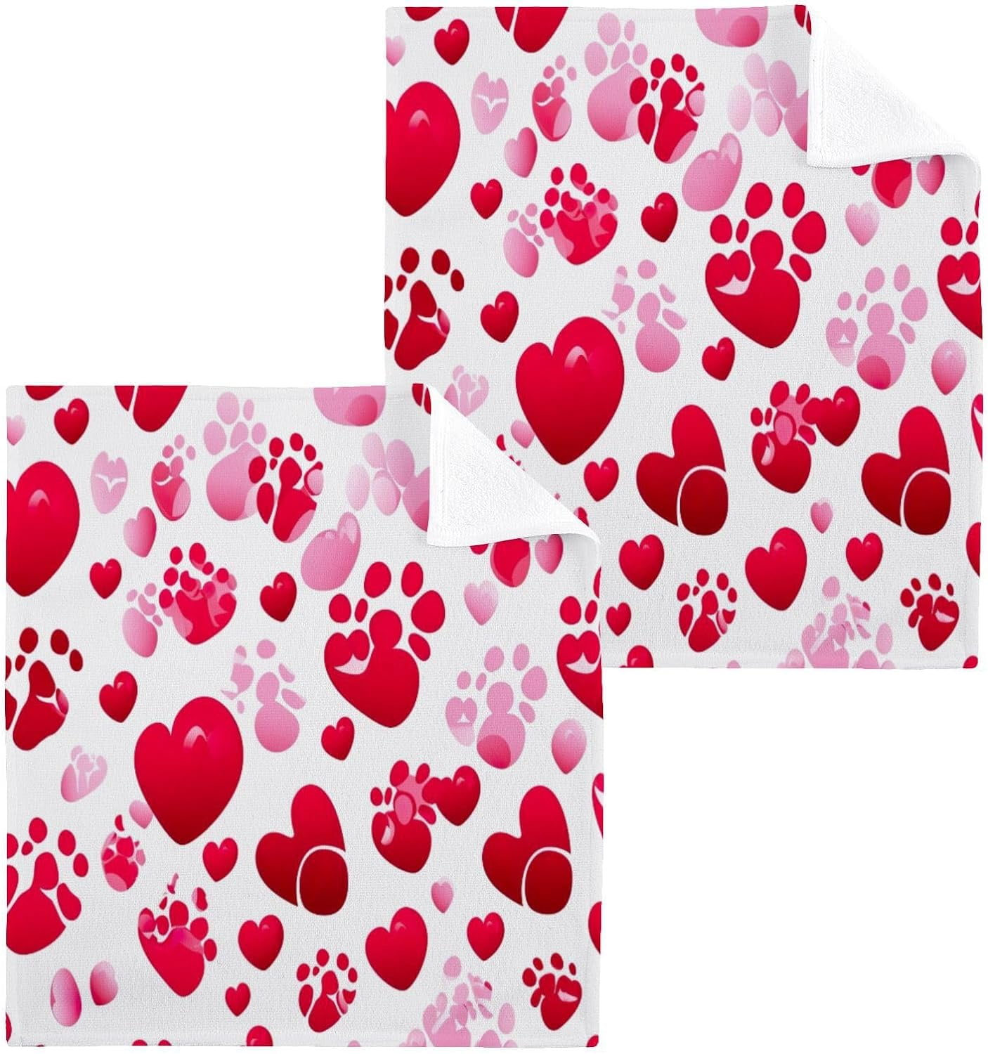 Coolnut Red Dog Paws Cotton Washcloths Set of 4, 12"x12" Soft Absorbent