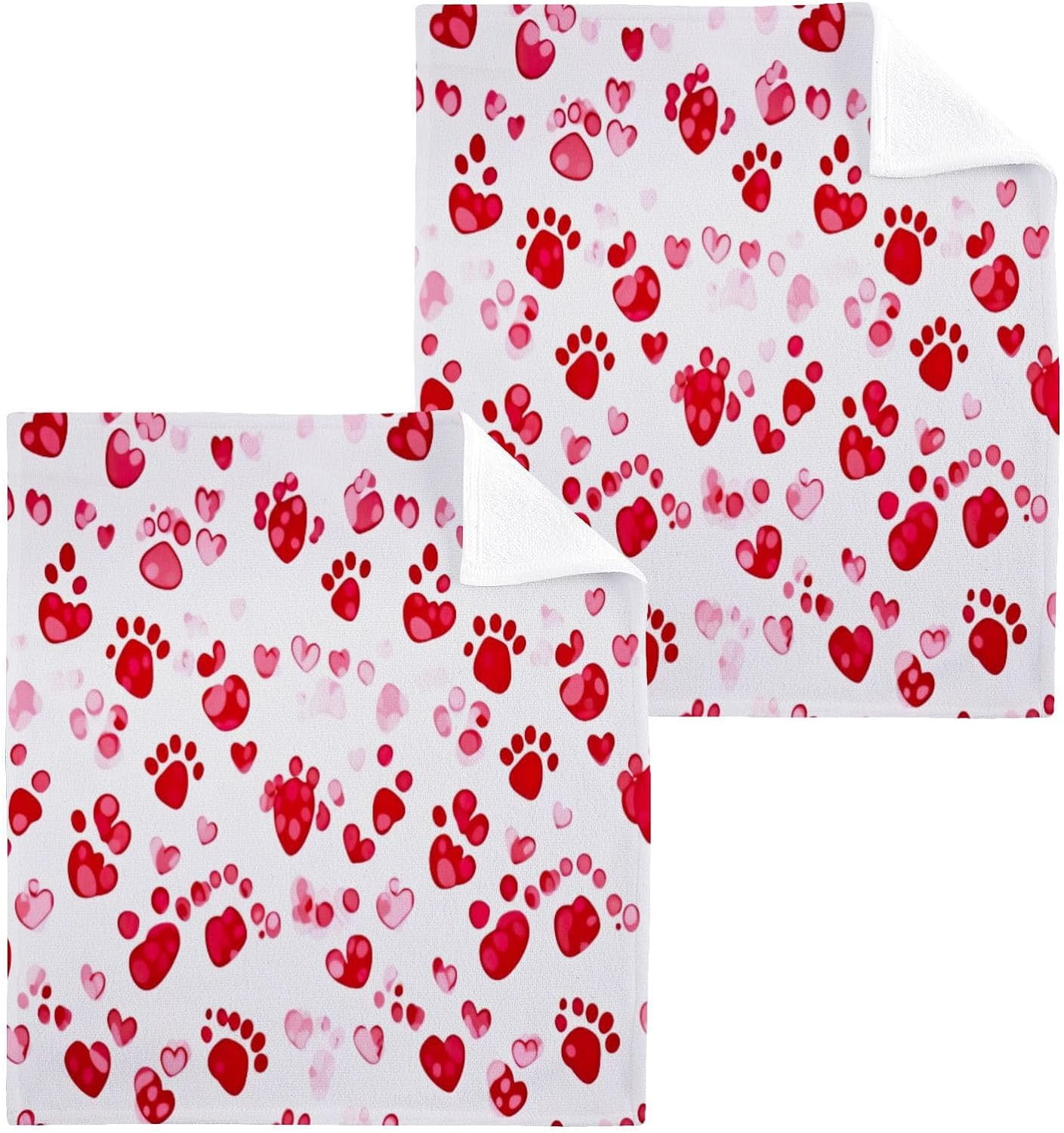 Coolnut Red Dog Paws Cotton Washcloths Set of 6, 12"x12" Soft Absorbent